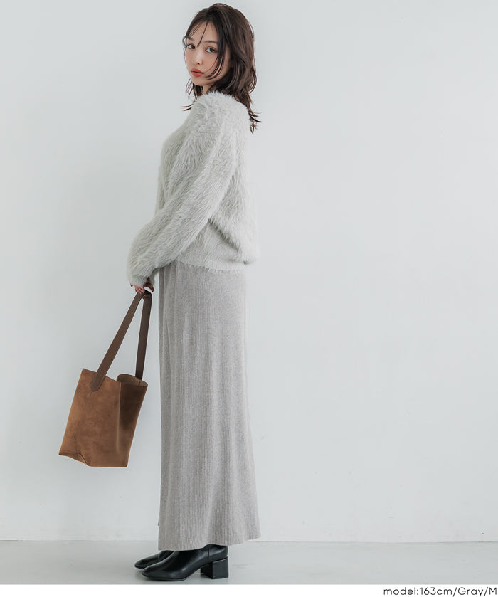 垂墜感羅紋針織長裙