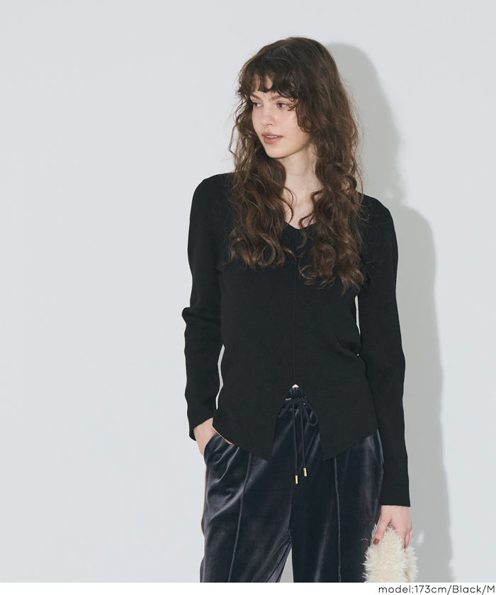 前開衩V領針織上衣