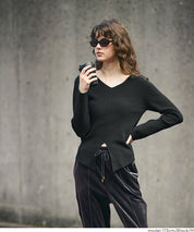 前開衩V領針織上衣