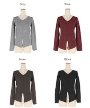 前開衩V領針織上衣