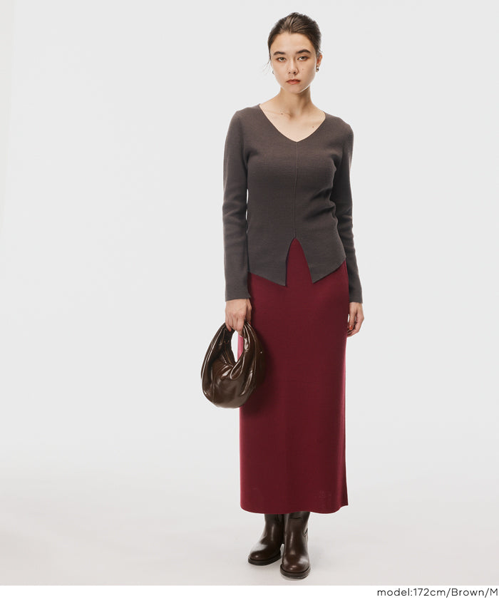 前開衩V領針織上衣