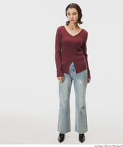 前開衩V領針織上衣