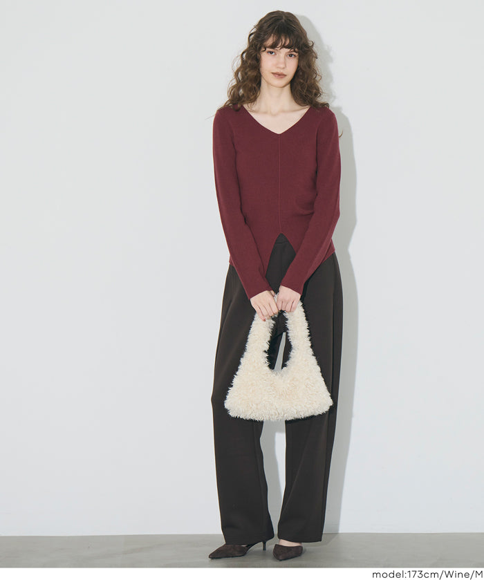 前開衩V領針織上衣