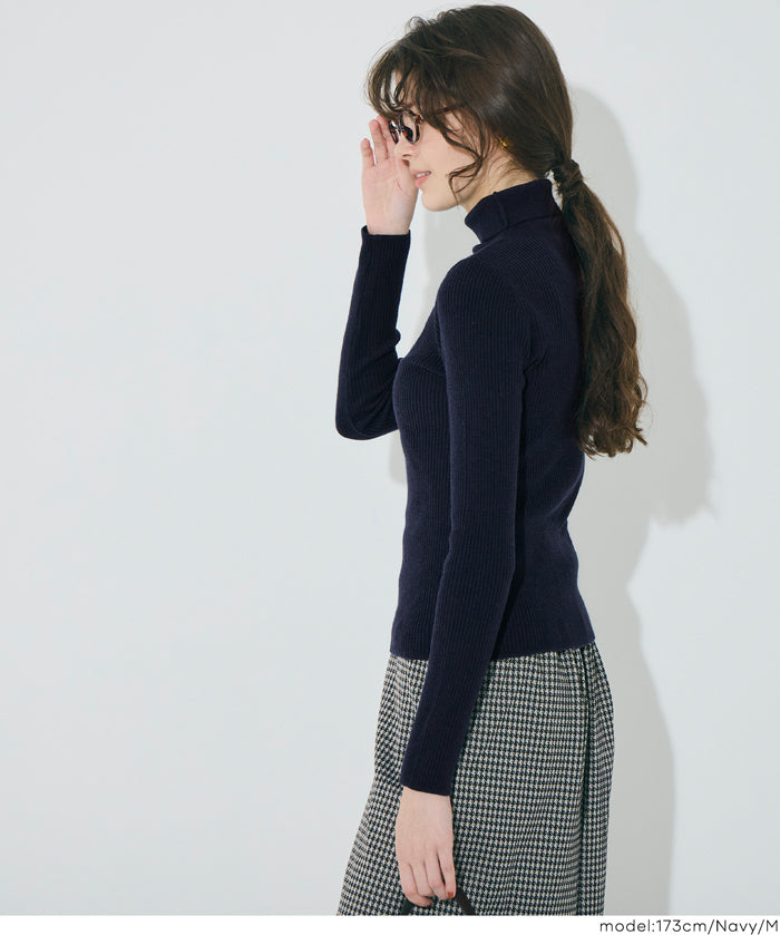 可水洗安哥拉觸感高領針織上衣