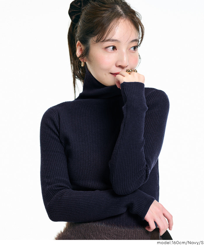 可水洗安哥拉觸感高領針織上衣