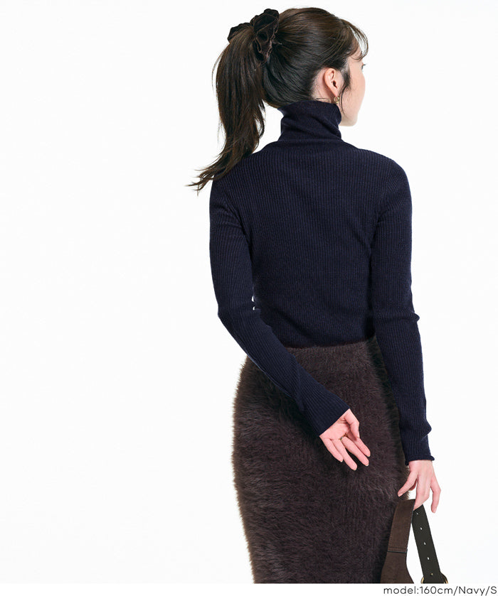 可水洗安哥拉觸感高領針織上衣