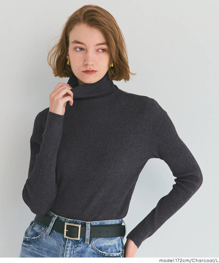 可水洗安哥拉觸感高領針織上衣