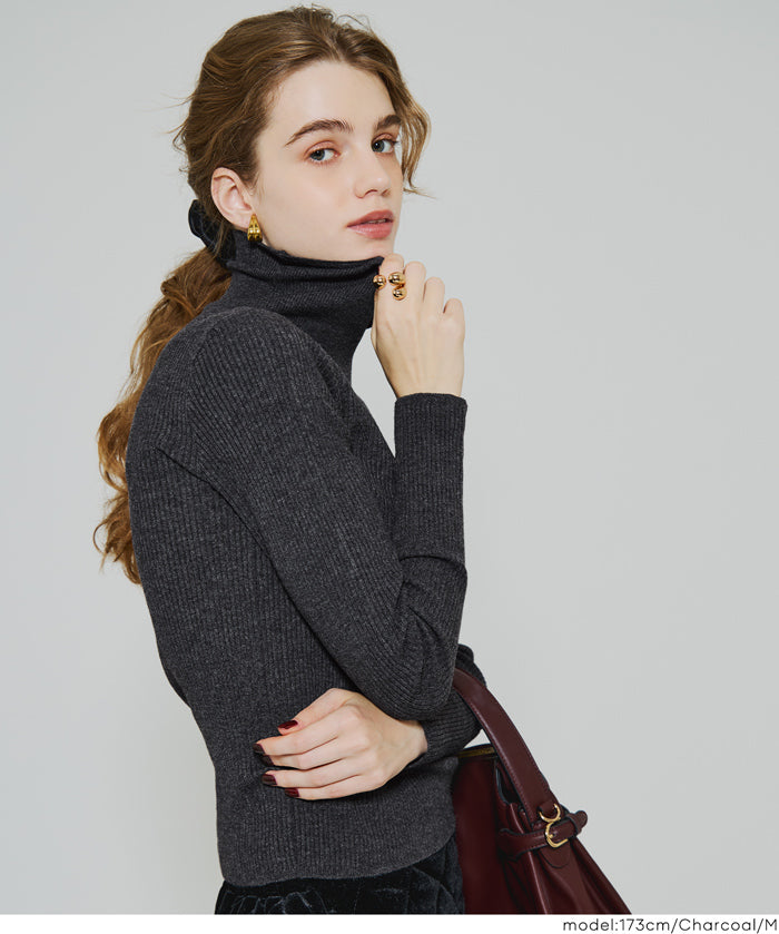 可水洗安哥拉觸感高領針織上衣