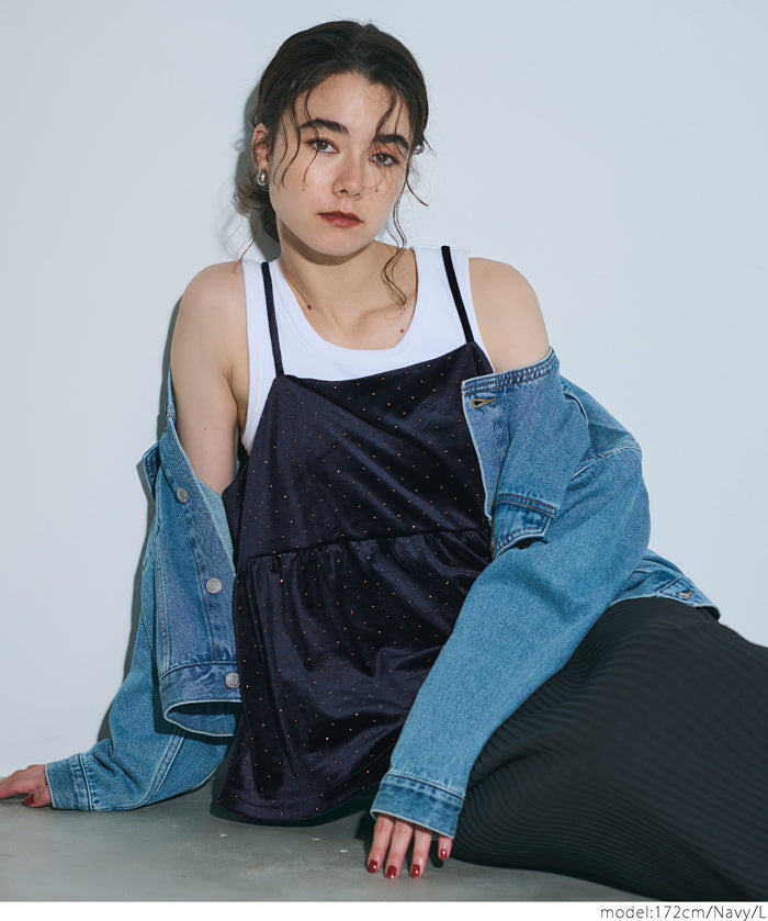 水鑽絲絨吊帶背心