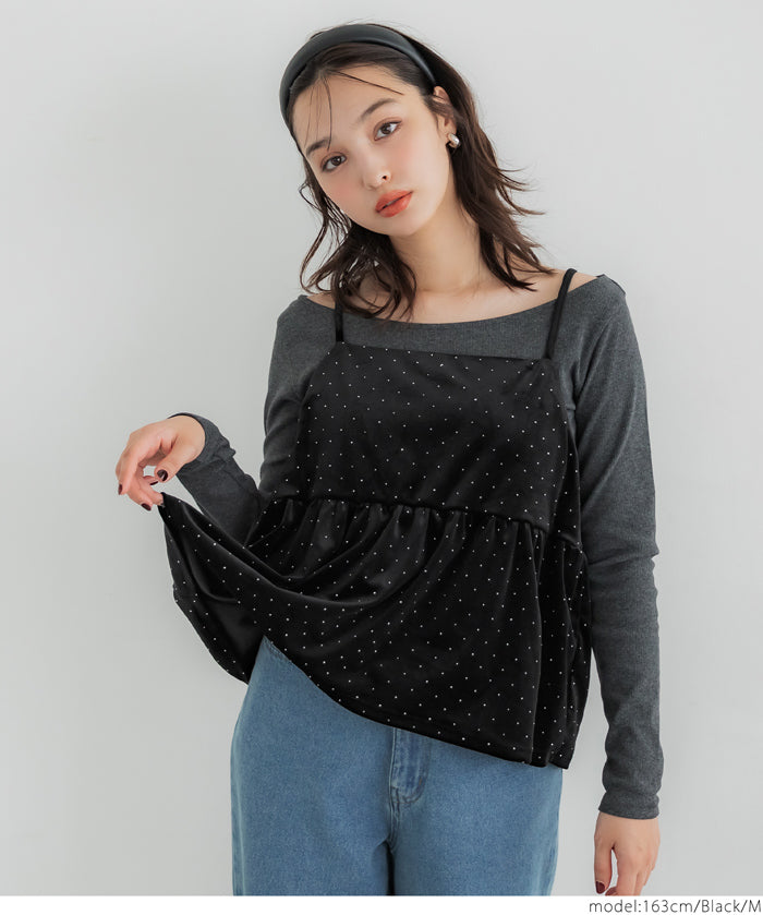 水鑽絲絨吊帶背心