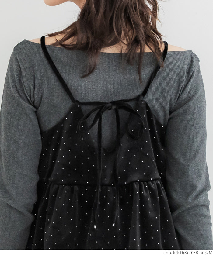 水鑽絲絨吊帶背心