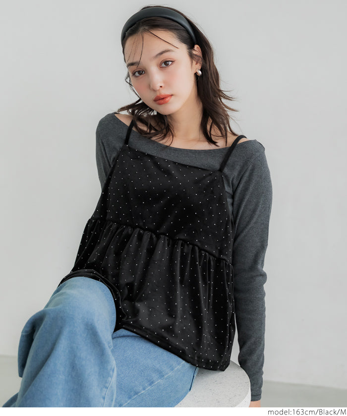 水鑽絲絨吊帶背心