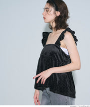 水鑽絲絨荷葉邊上衣