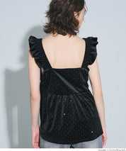 水鑽絲絨荷葉邊上衣