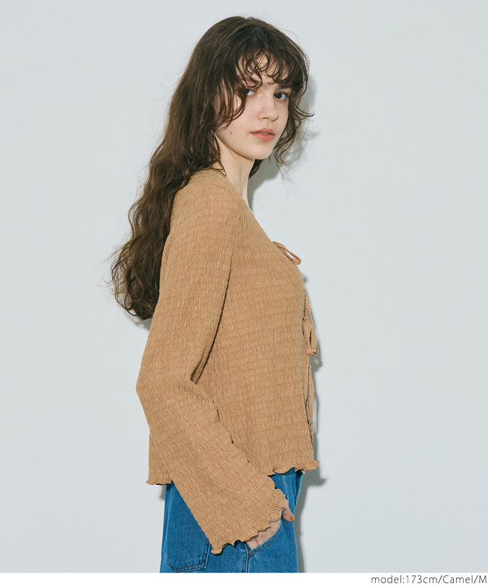 波紋皺褶蝴蝶結綁帶外套