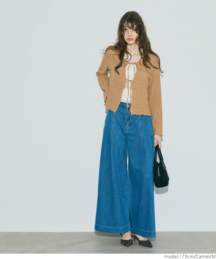 波紋皺褶蝴蝶結綁帶外套