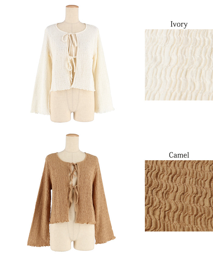 波紋皺褶蝴蝶結綁帶外套