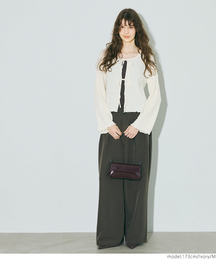 波紋皺褶蝴蝶結綁帶外套