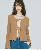 波紋皺褶蝴蝶結綁帶外套