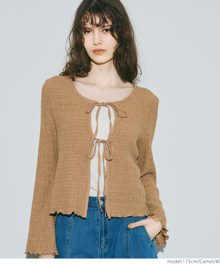 波紋皺褶蝴蝶結綁帶外套