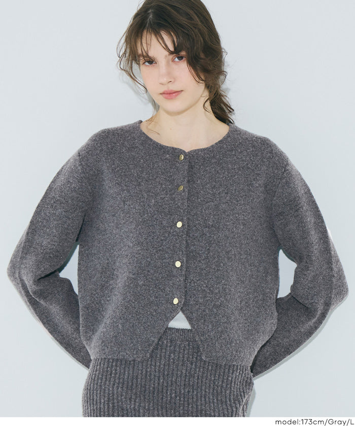 縮絨針織金釦開襟外套 可配套