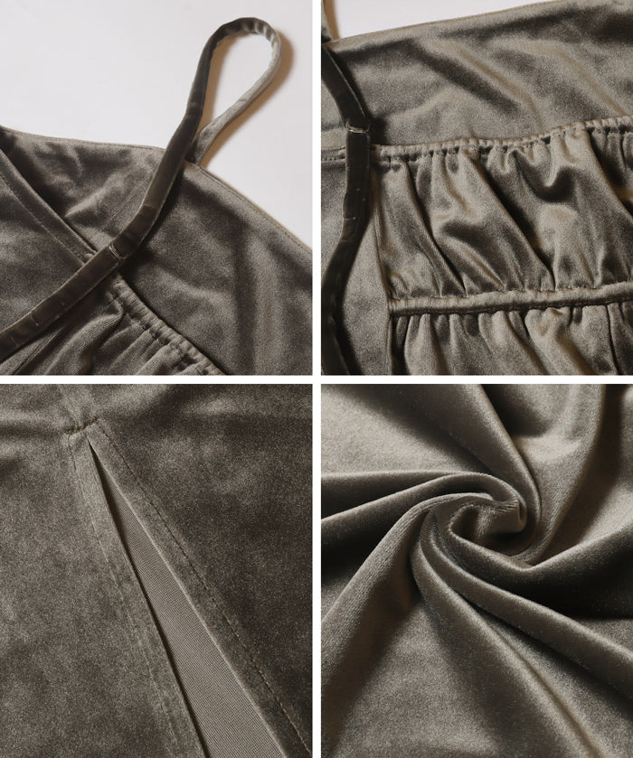 絲絨細肩帶洋裝