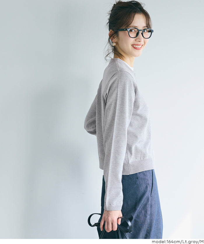春季合身圓領針織開襟衫