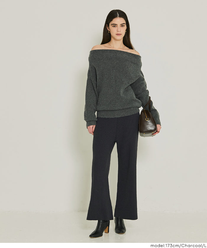 仿兔毛羅紋針織褲