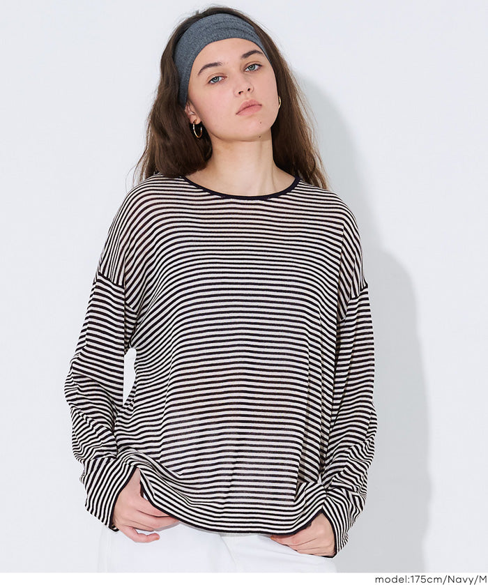 條紋透膚針織上衣