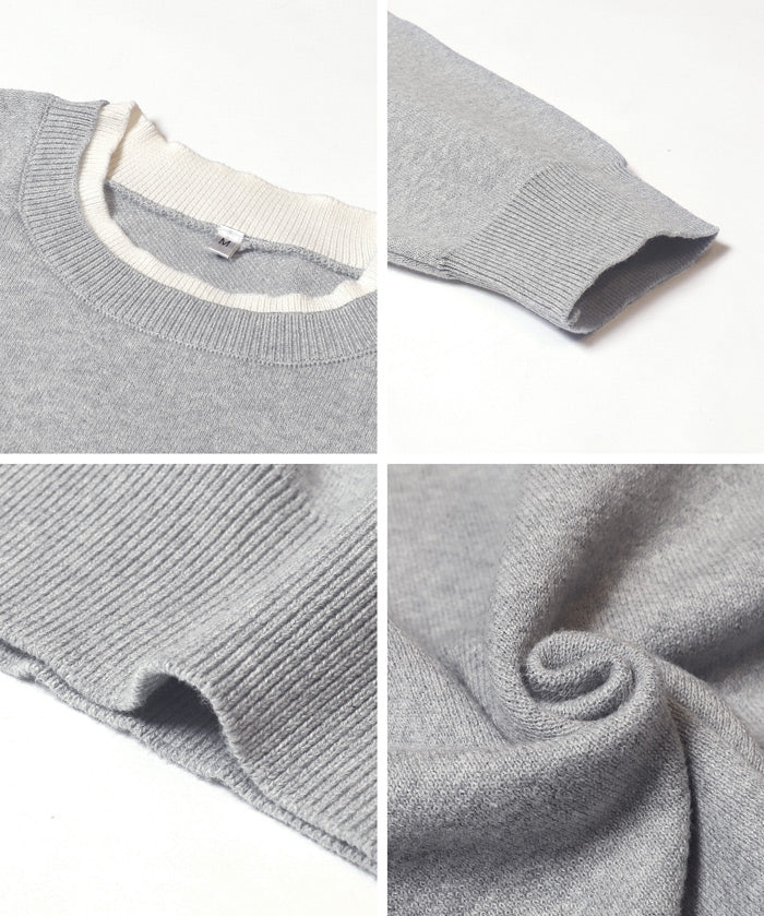 大學T風針織假兩件上衣