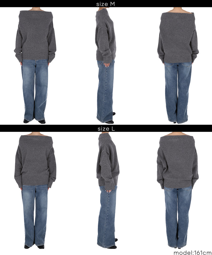 縮絨針織一字領上衣