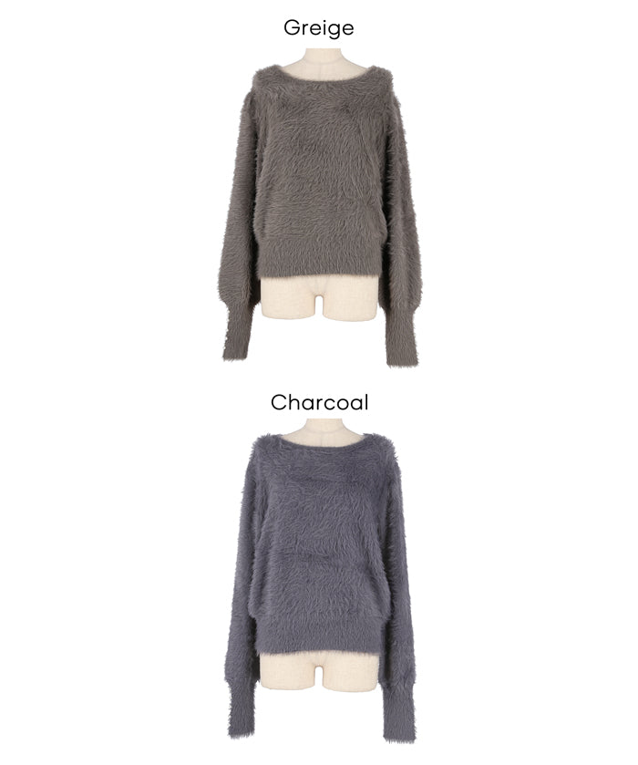 袖珍珠裝飾長毛針織上衣