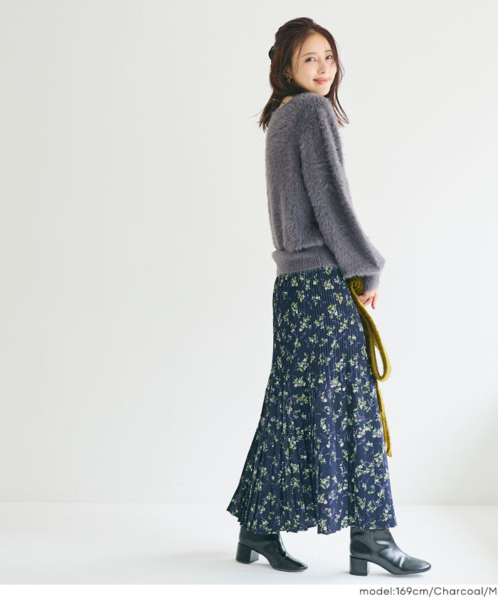 袖珍珠裝飾長毛針織上衣