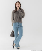 袖珍珠裝飾長毛針織上衣