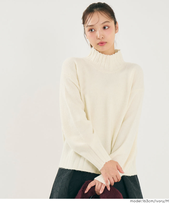 蓬蓬袖半高領針織上衣