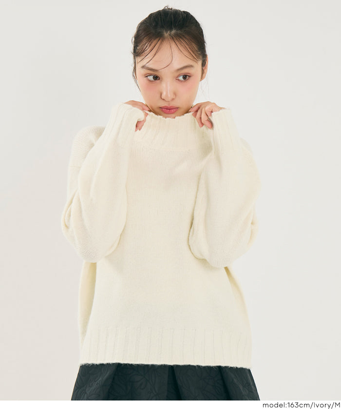 蓬蓬袖半高領針織上衣