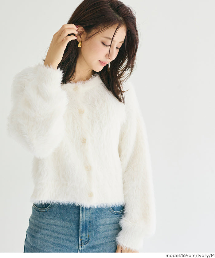 圓領長毛針織外套