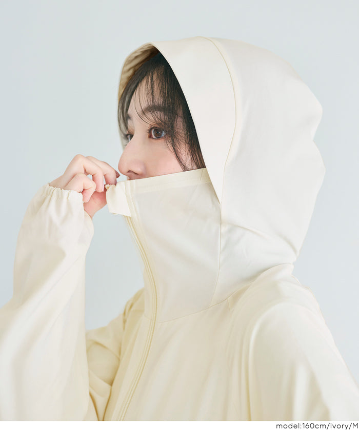 抗UV/接觸涼感 防曬荷葉下擺連帽外套