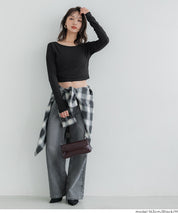 2WAY領口羅紋短版長袖T恤