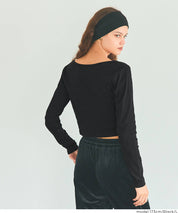 2WAY領口羅紋短版長袖T恤