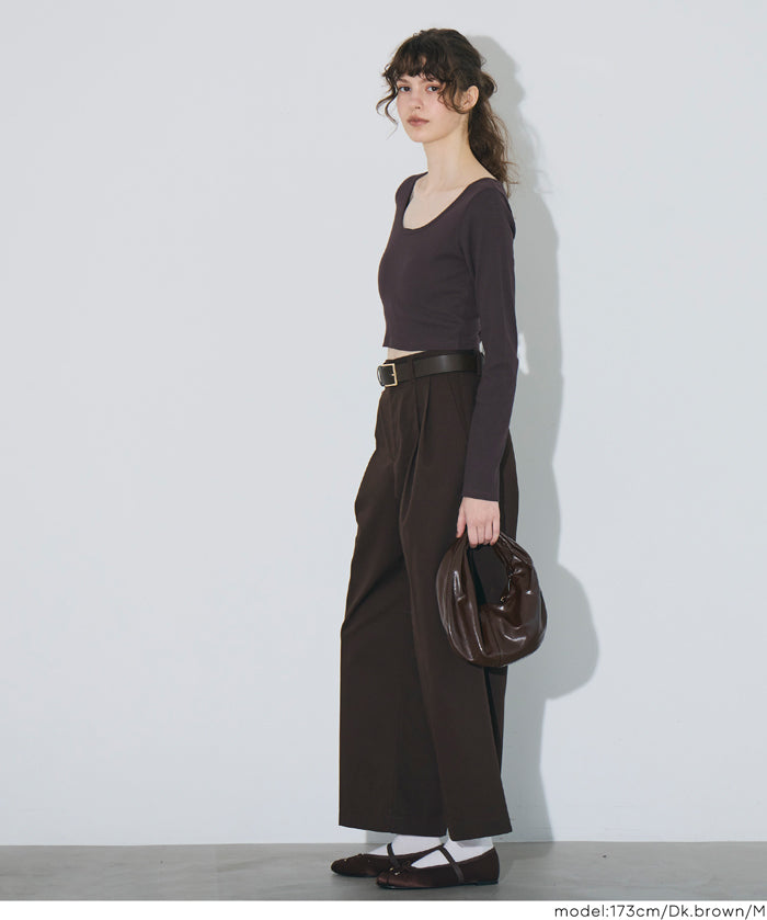 2WAY領口羅紋短版長袖T恤