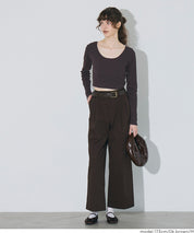 2WAY領口羅紋短版長袖T恤