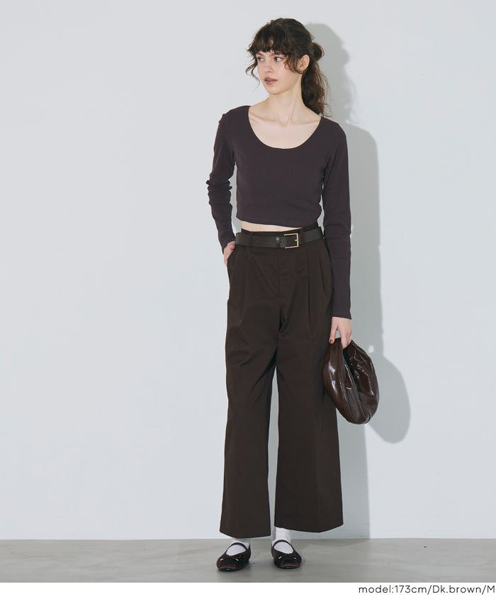 2WAY領口羅紋短版長袖T恤