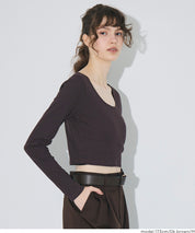 2WAY領口羅紋短版長袖T恤