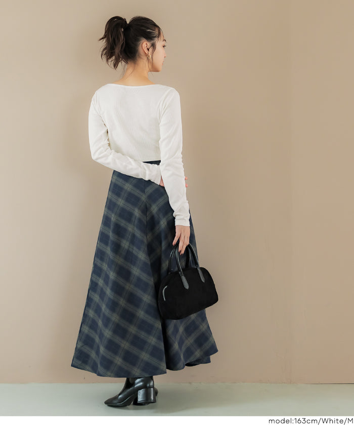 2WAY領口羅紋短版長袖T恤