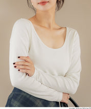 2WAY領口羅紋短版長袖T恤