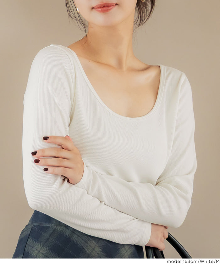 2WAY領口羅紋短版長袖T恤