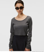 2WAY領口羅紋短版長袖T恤