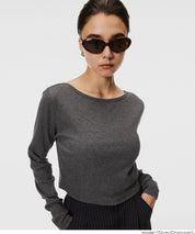 2WAY領口羅紋短版長袖T恤