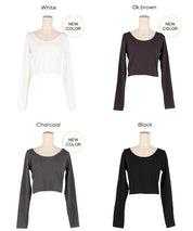 2WAY領口羅紋短版長袖T恤